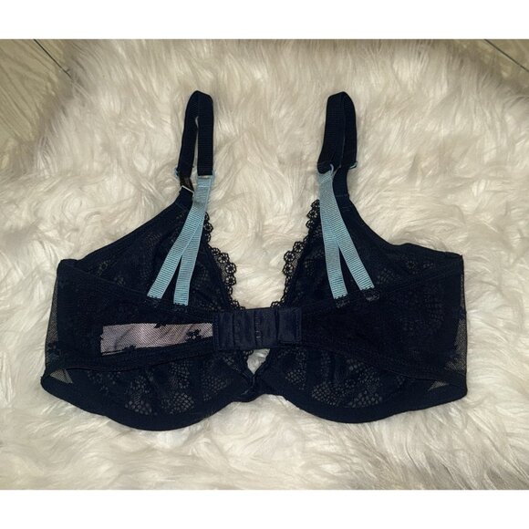 Victorias Secret Unlined Demi Bra Lace Semi Sheer Womens 32DD Blue New - Picture 4 of 7
